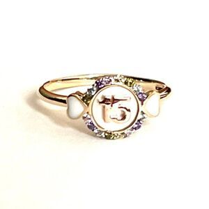 14k Two Tone solid Gold Girl Heart Sweet 15 Years Birthday Stone Ring Band |
